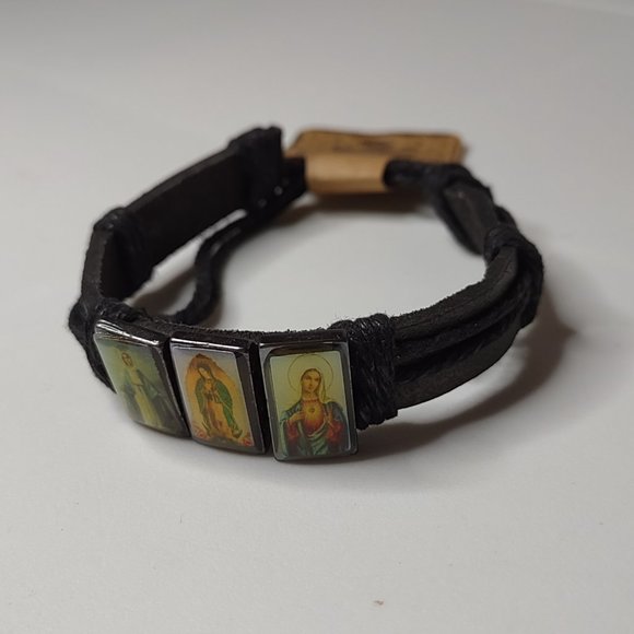 Catholic Black Band Bracelet With Tags - Picture 2 of 12